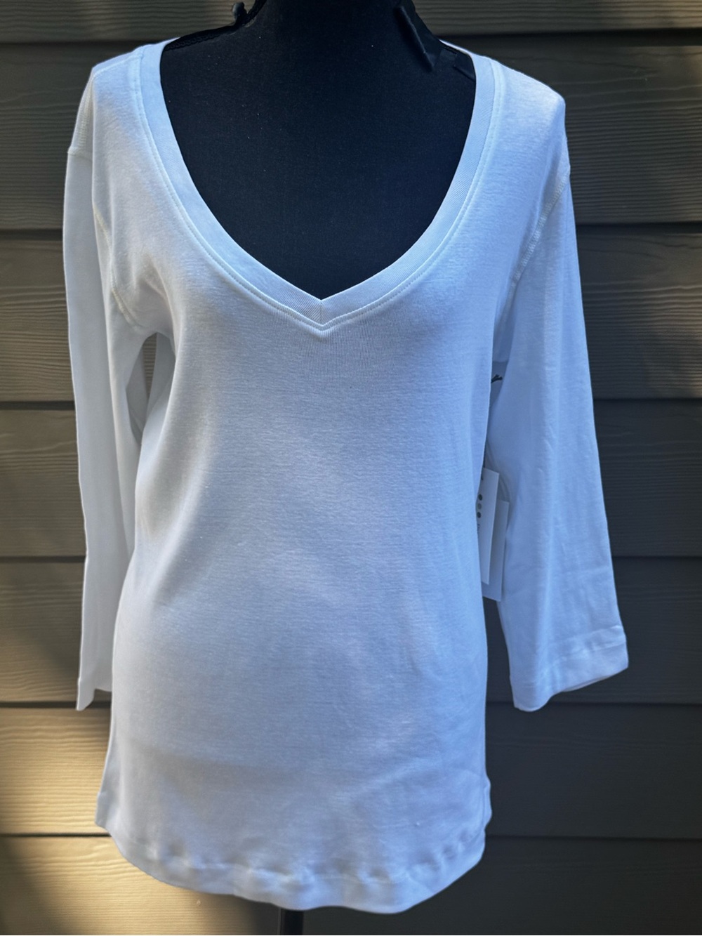 Three Dots New White Cotton V-Neck 3/4 Sleeve Tee Size X-Large